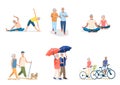 Set of vector illustrations of active elderly couple