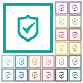 Active shield flat color icons with quadrant frames