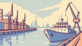 Active Shipping Port with Container Ship and Industry Cranes Vector Design Generative AI Royalty Free Stock Photo