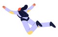 Active sky jumper flies with parachute backpack. Extreme skydiver, parachutist jumping, falling down, freefall in air Royalty Free Stock Photo