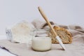 Active sourdough for homemade bread. Wheat and rye bio-wholemeal bread with leaven. Real and organic food