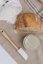 Active sourdough for homemade bread. Wheat and rye bio-wholemeal bread with leaven. Real and organic food concept. Homemade Bread