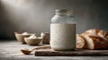 Active sourdough starter in glass jar with bubbles Royalty Free Stock Photo