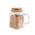Active sourdough starter in glass jar. Rye leaven for bread isolated on white background. Bread baking concept