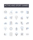 Active and sport games line icons collection. Dynamic sports, High-energy games, Vigorous athletic activities, Lively