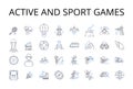 Active and sport games line icons collection. Dynamic sports, High-energy games, Vigorous athletic activities, Lively