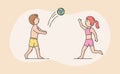 Active Sport And Healthy Lifestyle Concept. Young Cheerful Girl And Boy Play Volleyball On The Beach During Summer Royalty Free Stock Photo