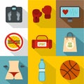 Active sport icons set, flat style Royalty Free Stock Photo