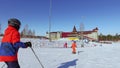 Active sportive boys skiing in ski school