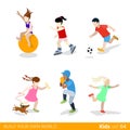 Active sports teenagers children flat web infograp