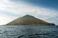 The active stromboli vulcano north east inhabited side,