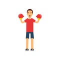 Active teen boy in boxing gloves, boy doing sport, active lifestyle vector Illustration