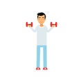 Active teen boy exercising with dumbells, active lifestyle vector Illustration