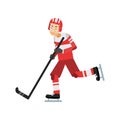 Active teen boy playing hockey, ice hockey player, active lifestyle vector Illustration Royalty Free Stock Photo