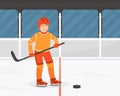 Active Teenage Boy Playing Hockey, Guy Doing Physical Activity and Sports Vector Illustration