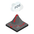 Active volcano icon isometric vector. Volcanic eruption magma and fog cloud icon