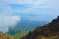 Active volcano Mount Egon with a caldera and sulfuric gasses coming from within the volcano on East Nusa Tenggara, Flores, Royalty Free Stock Photo