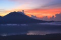 Active volcano. Sunrise from the top of Mount Batur - Bali, Indonesia Royalty Free Stock Photo