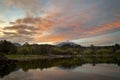 Active volcano Villarrica at morning sunrise reflection in lake MallalafquÃÂ©n, Pucon, Chile