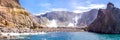 Active Volcano at White Island New Zealand. Volcanic Sulfur Crater Lake. Web banner