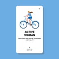 Active Woman Riding Bicycle Sport Time Vector