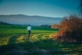 Active woman run in autumn nature, slovakia