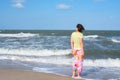 Active woman, surfer is waiting waves Royalty Free Stock Photo