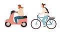 Active Women on Scooter and Bicycle