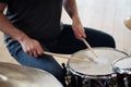 Active young drummer playing drums Royalty Free Stock Photo