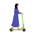 Active young woman riding electric walk scooter. Royalty Free Stock Photo