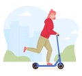 Active young woman riding electric walk scooter. Royalty Free Stock Photo
