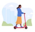 Active young woman riding electric walk scooter. Royalty Free Stock Photo