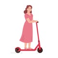 Active young woman riding electric walk scooter. Royalty Free Stock Photo