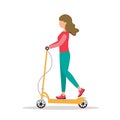 Active young woman riding electric walk scooter. Vector illustration. Royalty Free Stock Photo