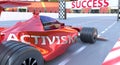 Activism and success - pictured as word Activism and a f1 car, to symbolize that Activism can help achieving success and