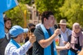 Activist Drew Pavlou giving a speech in a pro-Uyghur demonstration at Victoria Square, Adelaide, Australia