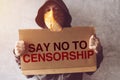 Activist holding Say No To Censorship protest sign Royalty Free Stock Photo