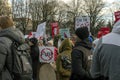 Activists at Animal Advocacy event with NO FUR signs and banners in hands protest against animal abuse