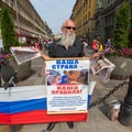 Activists of the pro-Putin anti-western organization NLM SPb (National Liberation movement), on the Nevsky Prospekt.