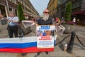 Activists of the pro-Putin anti-western organization NLM SPb (National Liberation movement), on the Nevsky Prospekt.