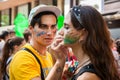 BARCELONA, SPAIN - AUGUST 23, 2019: Activists hold signs during a protest outside the Embassy of Brazil over fires in the Amazon