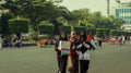 Activists voiced solidarity with Palestine and carried the Palestinian flag at Simpang Lima Square in Semarang Royalty Free Stock Photo