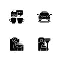 Daily activities black glyph icons set on white space