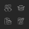Daily activities chalk white icons set on dark background