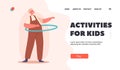 Activities for Kids Landing Page Template. Funny Little Child Boy Playing with Hula Hoop. Baby Character Spin Ring Royalty Free Stock Photo