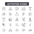 Activities line icons. Editable stroke signs. Concept icons: active people, woman lifestyle, man leisure, happy summer