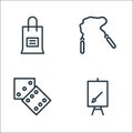 activities line icons. linear set. quality vector line set such as paint canvas, dice, rope toy