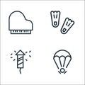 Activities line icons. linear set. quality vector line set such as parachute, fireworks, flipper