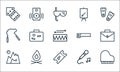 Activities line icons. linear set. quality vector line set such as piano, ticket, mountain, karaoke, fire, rope toy, saw, paint