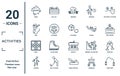 activities linear icon set. includes thin line comic, sing, quilt, jogging, jump rope, petanque, hang out icons for report,